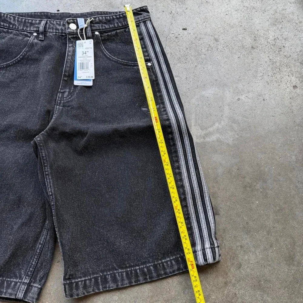 Adidas black denim firebird shorts size 34 NWTs